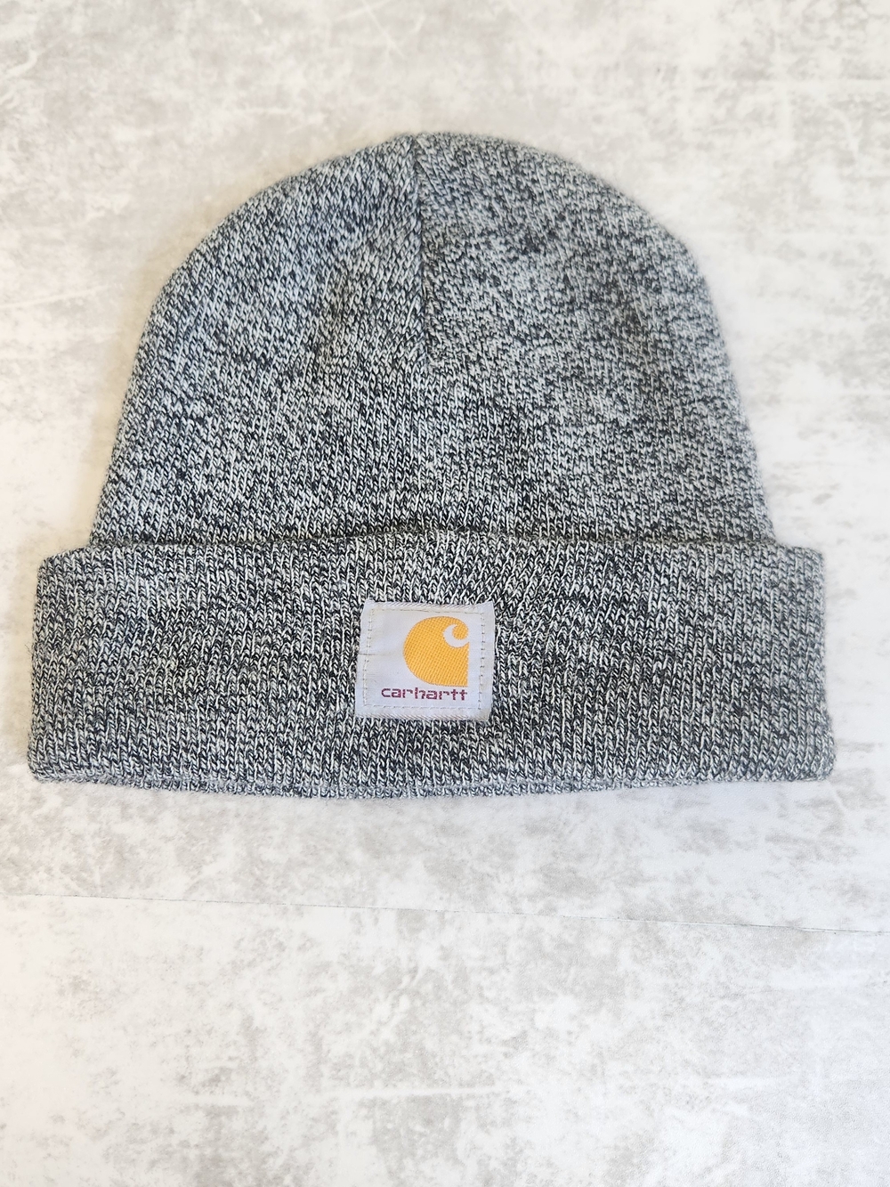 Carhartt Gray Marled Cuffed Beanie Unisex Yellow Logo Gorpcore Y2K